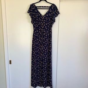 Dark blue and pink floral maxi dress